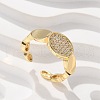 Oval Brass Micro Pave Clear Cubic Zirconia Cuff Finger Rings RJEW-C120-10G-1