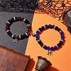 2Pcs 10mm Round Blue Cat Eye & Red Glass & Black Glass Beaded Stretch Bracelet Sets for Lover BJEW-JB10325-04-2