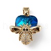 Real 18K Gold Plated Rack Plating Brass Micro Pave Clear Cubic Zirconia Pendants KK-C015-32G-2