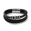 Men's Braided Black PU Leather Cord Multi-Strand Bracelets BJEW-K243-09AS-1