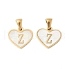 304 Stainless Steel Pave Natural White Shell Heart with Initial Slice Pendants STAS-R168-25G-Z-1