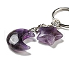 Reiki Natural Amethyst Moon & Star Pendant Keychains KEYC-P015-02P-02-2