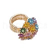 Flower Alloy with Rhinestone Enamel Finger Rings for Women FS-WG3A5AD-01-5