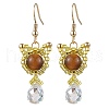 Natural Tiger Eye Carnelian Cat Shape Dangle Earrings EJEW-MZ00353-01-2
