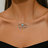 Brass Pave Sky Blue Cubic Zirconia Hollow Oval Tassel Pendant Necklaces for Women MV0770-1