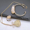 Wire Wrapped Nuggets Natural Yellow Quartz Pendant Necklace & Cuff Bangle & Rings Sets FS-WG99384-03-2