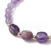 Natural Amethyst Cube & Round Beaded Stretch Bracelets BJEW-JB10807-05-3