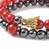 2Pcs 2 Style Natural Red Agate Carnelian(Dyed & Heated) & Synthetic Hematite Stretch Bracelets Set with Alloy Dragon BJEW-JB08655-4