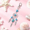 Woven Net/Web with Feather Alloy & Dyed Synthetic Turquoise & Glass Seed Pendant Decorations HJEW-MZ00238-01-2