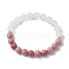 8mm Round Natural Quartz Crystal & Rhodonite Beaded Stretch Bracelets for Women BJEW-JB10700-1