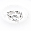 Heart Brass Micro Pave Cubic Zirconia Cuff Bangles & Rings Sets for Women SJEW-R002-05P-03-2