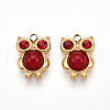 304 Stainless Steel Pave Natural Red Jasper and Ruby Rhinestone Owl Charms STAS-T064-66G-1