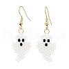 Halloween Theme Ghost Handmade Glass Seed Beaded Dangle Earrings EJEW-MZ00478-2