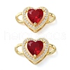 Rack Plating Brass Cubic Zirconia Heart Connector Charm KK-C084-06G-1