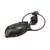 Brass Pave Natural Labradorite Feather Ring with Leaf Big Pendants G-Q350-04A-2