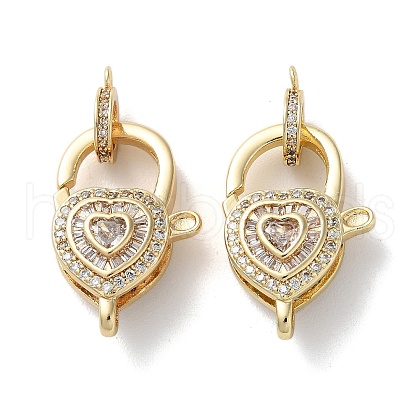 Brass Pave Clear Cubic Zirconia Lobster Claw Clasps KK-M287-07G-B-1