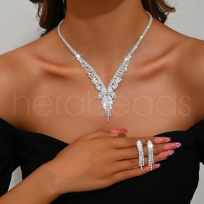 Butterfly Brass Rhinestone Earrings & Pendant Necklaces Set for Women SJEW-M102-06S-1
