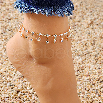 Bohemian Alloy Crystal Rhinestone Tassel Anklets for Women FS-WG0C793-01-1