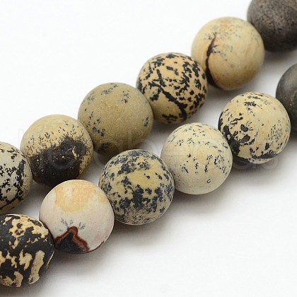 Natural Dendritic Jasper Frosted Round Beads Strands G-O039-01-6mm-1