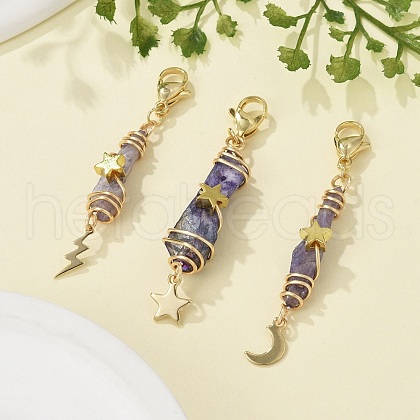Wire Wrapped Nuggets Electroplated Natural Quartz Crystal Pendant Decorations HJEW-JM03127-03-1