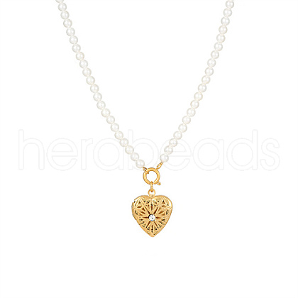 Stainless Steel Heart Pendant Necklace with Plastic Pearl Beaded Chains JS3937-1