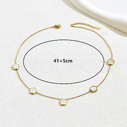 Elegant Stainless Steel Pave Shell Flower Link Chain Necklaces for Women LG8560-1-1