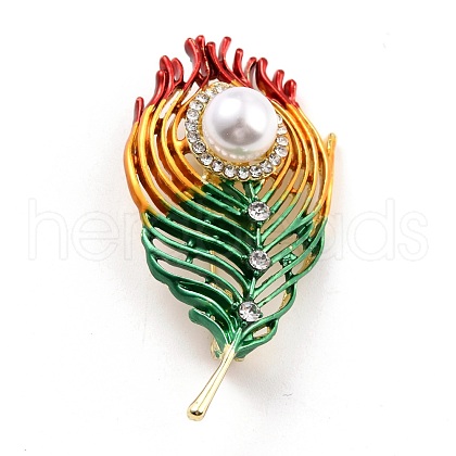 Feather Alloy Brooch with Resin Pearl JEWB-O009-10-1