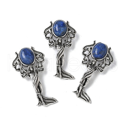 Angel Brass Natural Lapis Lazuli Pendants KK-D361-02AS-16-1