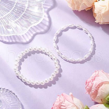2Pcs ABS Plastic Imitation Pearl Beaded Stretch Bracelets BJEW-JB11909-1