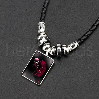 Alloy & Glass & Imitation Leather Cord Pendant Necklaces WGFA685-12-1