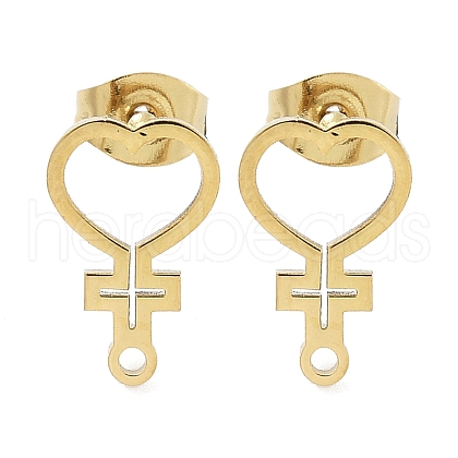 Heart Ion Plating(IP) 304 Stainless Steel Stud Earring Findings STAS-I206-101G-1