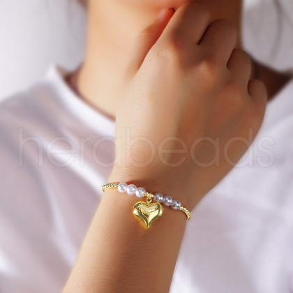 Brass & Imitation Pearl Beads Stretch Bracelets BC8893-1
