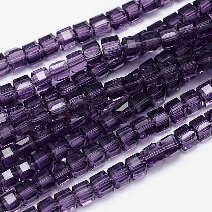 Faceted Cube Transparent Glass Beads Strands X-EGLA-E041-5mm-D11-1