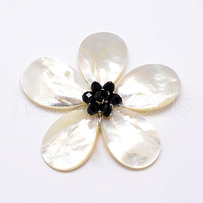 Natural White Shell Mother of Pearl Shell Flower Big Pendants X-SSHEL-J032MS-08-1