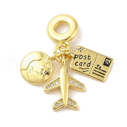 Rack Plating Brass Micro Pave Clear Cubic Zirconia Enamel European Dangle Charms KK-S380-28G-1