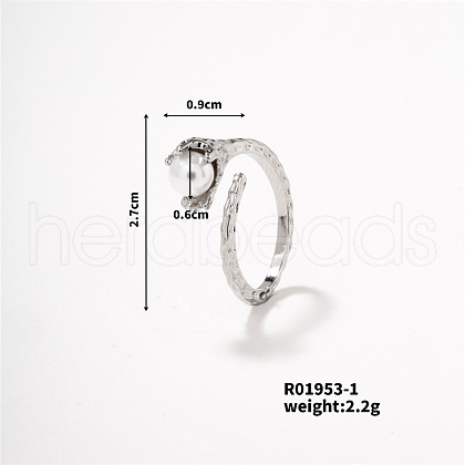 Geometric Pearl & Brass Open Cuff Ring: European and American Fashionable Luxury Opening Ring GP4199-3-1