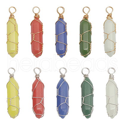 CHGCRAFT 10Pcs 10 Colors Synthetic Luminous Stone Double Terminal Pointed Dyed Pendants G-CA0001-71-1