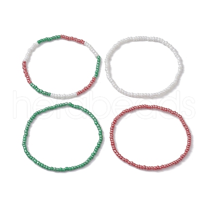 4Pcs 4 Styles Christmas Glass Seed Beaded Stretch Bracelet Sets BJEW-JB10475-1