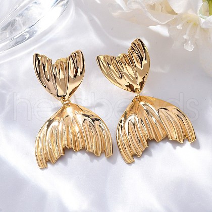 Brass Fishtail Stud Earrings EJEW-R014-08G-1