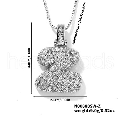 Elegant Brass Micro Pave Clear Cubic Zirconia 3D Initial Necklaces DV4415-49-1