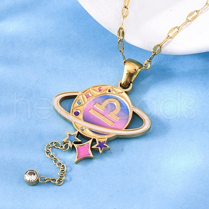 304 Stainless Steel Hot Pearl Enamel Constellation Planet Pendant Necklaces NJEW-D310-01K-G-1