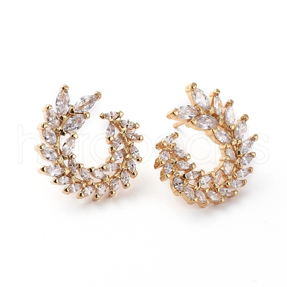 Brass Micro Pave Clear Cubic Zirconia Stud Earrings EJEW-L224-46G-1