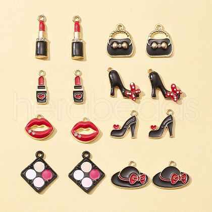 16Pcs 8 Style Rack Plating Alloy Enamel Pendants ENAM-FS0001-40-1