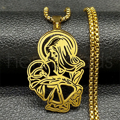 304 Stainless Steel Pendant Necklaces NJEW-K283-09G-1