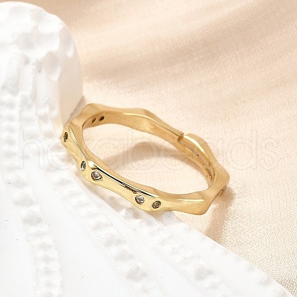Adjustable Brass Micro Pave Clear Cubic Zirconia Finger Rings for Women RJEW-H247-11G-1