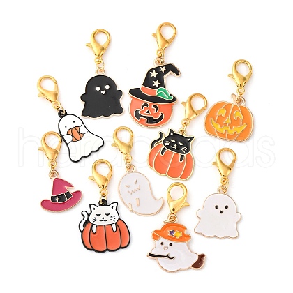 Halloween Alloy Enamel Pendant Locking Stitch Markers HJEW-AB00062-1