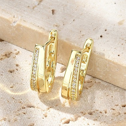 U-Shaped Brass Micro Pave Clear Cubic Zirconia Hoop Earrings EJEW-D311-024G-1
