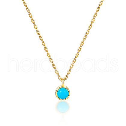 925 Sterling Silver Pave Synthetic Turquoise Moon Pendant Cable Chain Necklaces AL5793-3-1