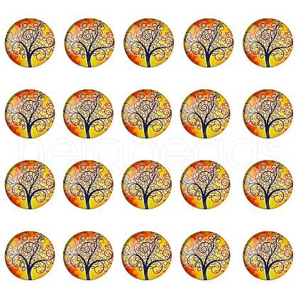 Half Round/Dome Tree Pattern Glass Flatback Cabochons for DIY Projects GGLA-YW0001-14F-1