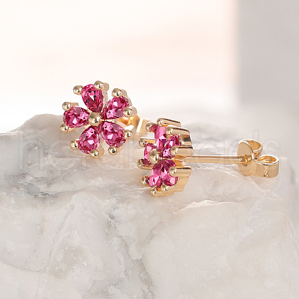 Flower Brass Cubic Zirconia Stud Earrings KV6480-1-1